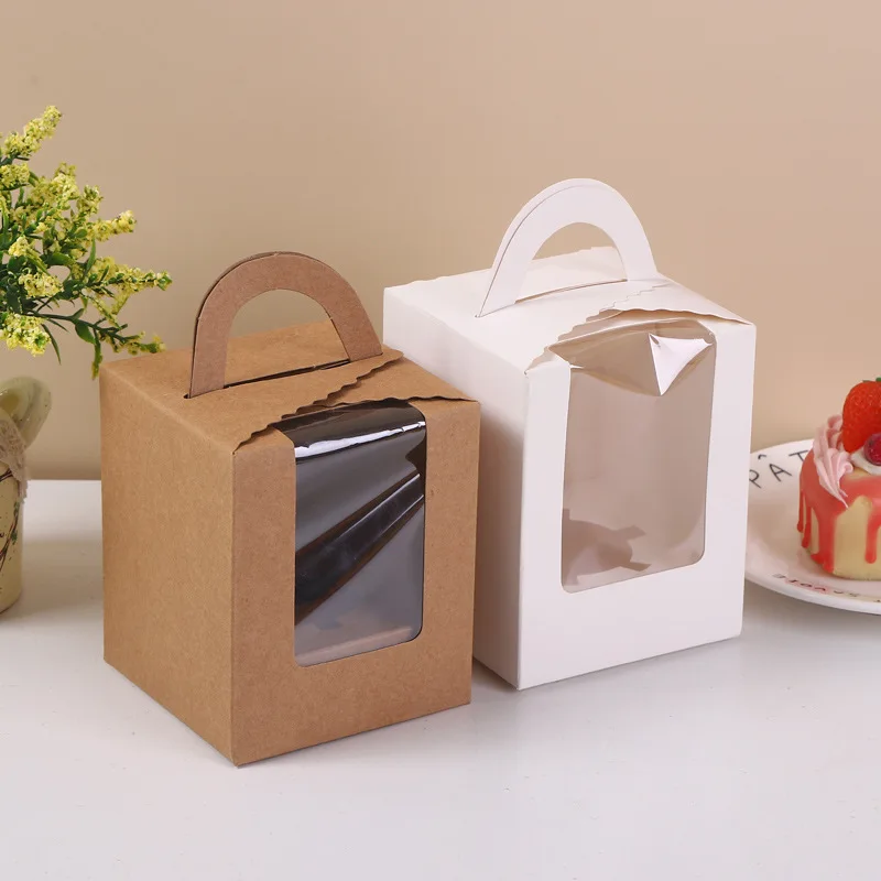 

50 шт. одиночные Белые контейнеры для кексов, подарочные коробки с оконными вставками, ручка для свадебных коробок для конфет