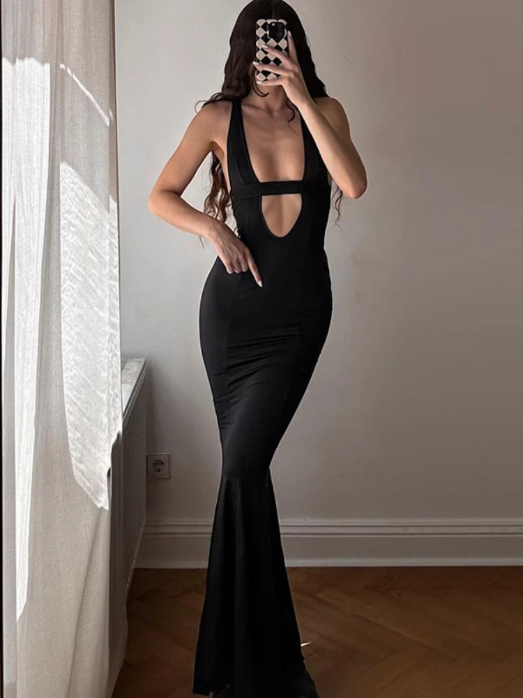 WeiYao Cut Out Maxi Dress for Women, Elegant Open Back, Sexy Bodycon, Birthday Outfits, Strpless Dresses, Club Party Gown
