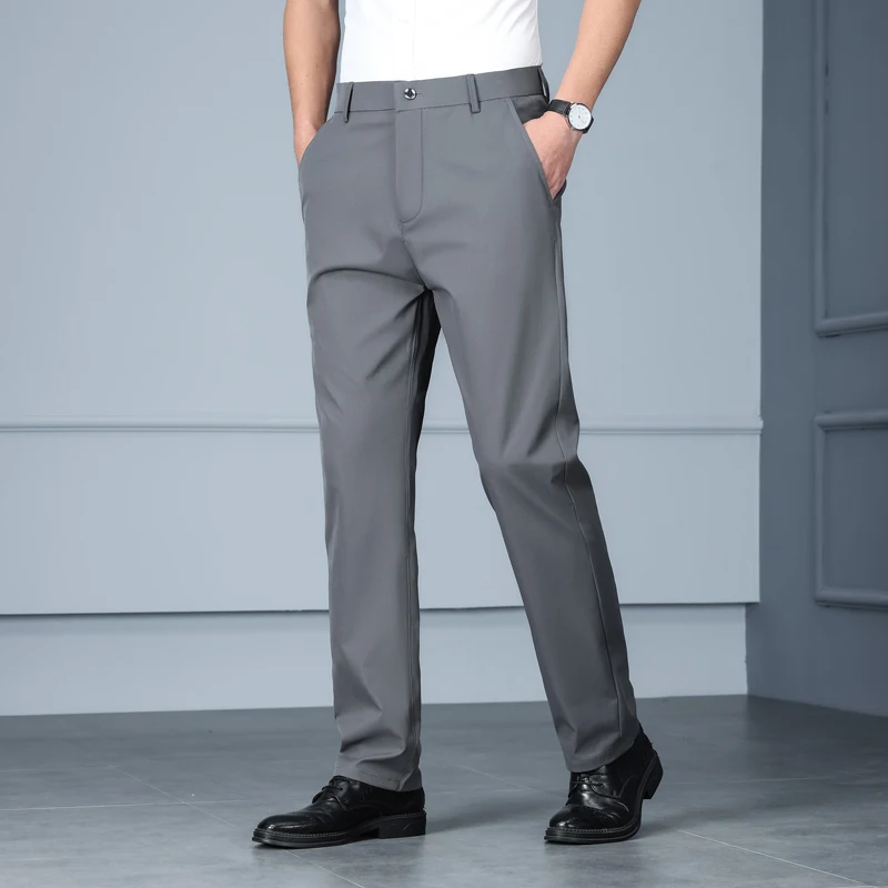 

Men's Lightweight Stretch Dress Pants for Office & Daily Wear Straight Fit Business Casual Trousers Plain Color Blttoms for Man
