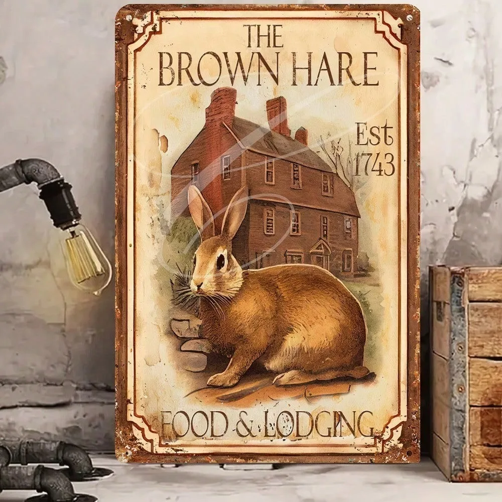 Easter 2026 & Vintage Valentine's Decor, Tin Rabbit Metal Sign Wall Art, Retro Art Deco Pub Cafe Kitchen Bedroom Decor 8x12