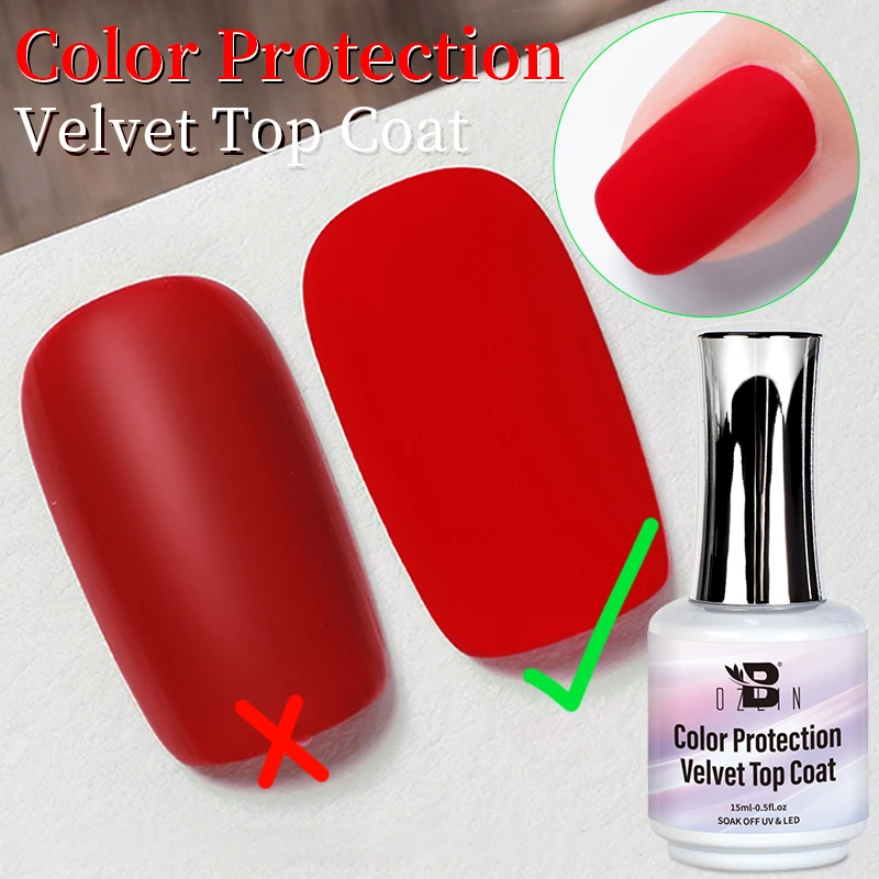 BOZLIN 15ml Color Protection Velvet Matte Top Coat Nail Polish Lacquer Semi Permanent Soak Off Tempered Top Coat Base Gel Nail