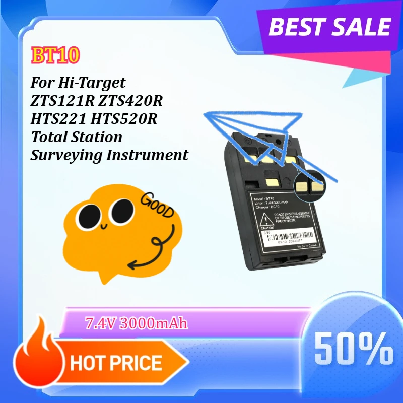 7.4V 3000mAh BT10 Replacement Li-ion Battery for Hi-Target ZTS121R ZTS420R HTS221 HTS520R Total Station Surveying Instrument