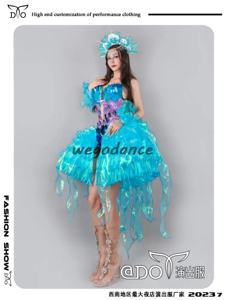 GOGO DS-Robe de brevde Style Sirène, Tenue de Bar, Discothèque, Océan