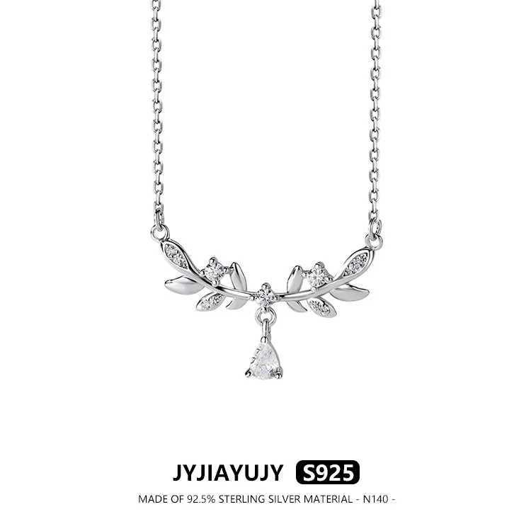 

JYJIAYUJY 100% Sterling Silver S925 Necklace Symmetrical Tree Branch Design Inlaid Zircon Fashion Jewelry Gift Daily Use N140