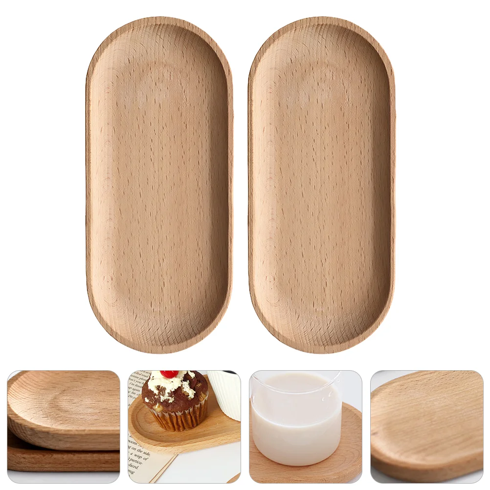 2 Pcs Beech Pallet Snack Tray Mini Dinner Plate Service Food Tableware Household Child