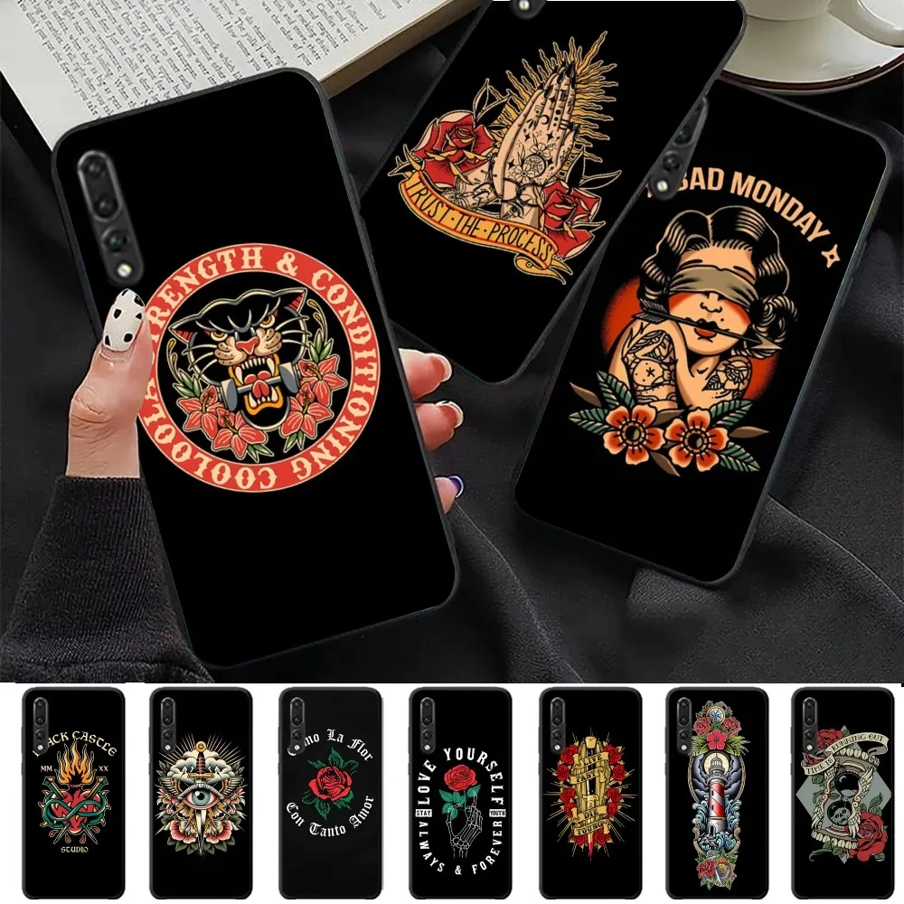 Cool Old School Tattoo Phone Case For Huawei P 8 9 10 20 30 40 50 Pro Lite Psmart Honor 10 Lite 70 Mate 20lite