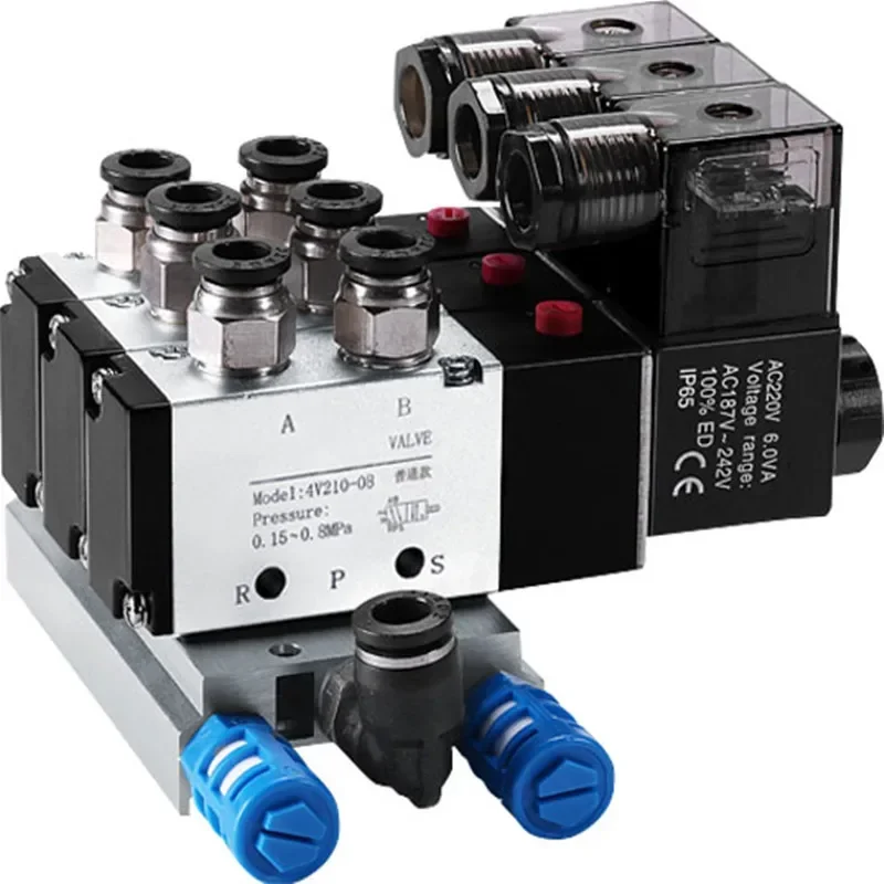 

Pneumatic electromagnetic control valve group 4V210-08 2-position 5-way 24V cylinder reversing air valve 220V