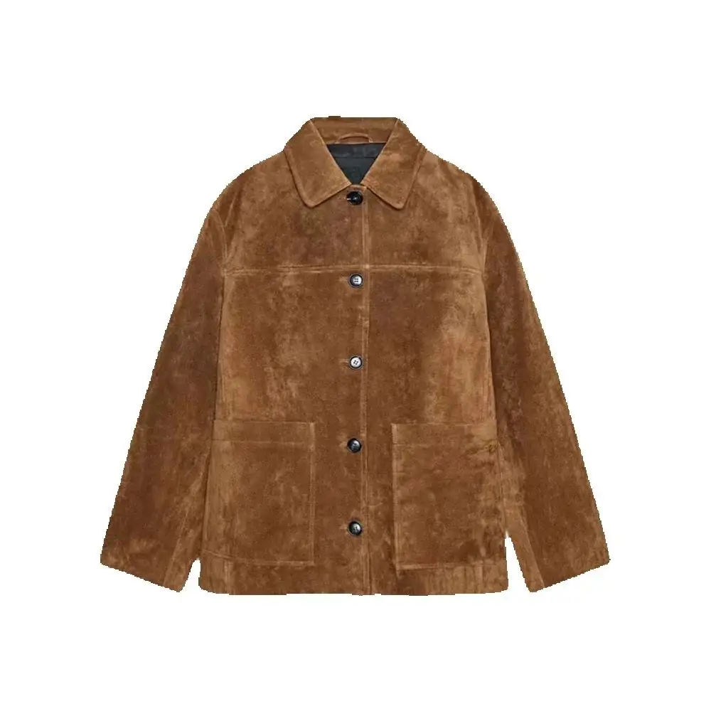 

Осенняя новая женская замшевая кожаная куртка в однорядном стиле с несколькими пуговицами и длинными рукавами с лацканами