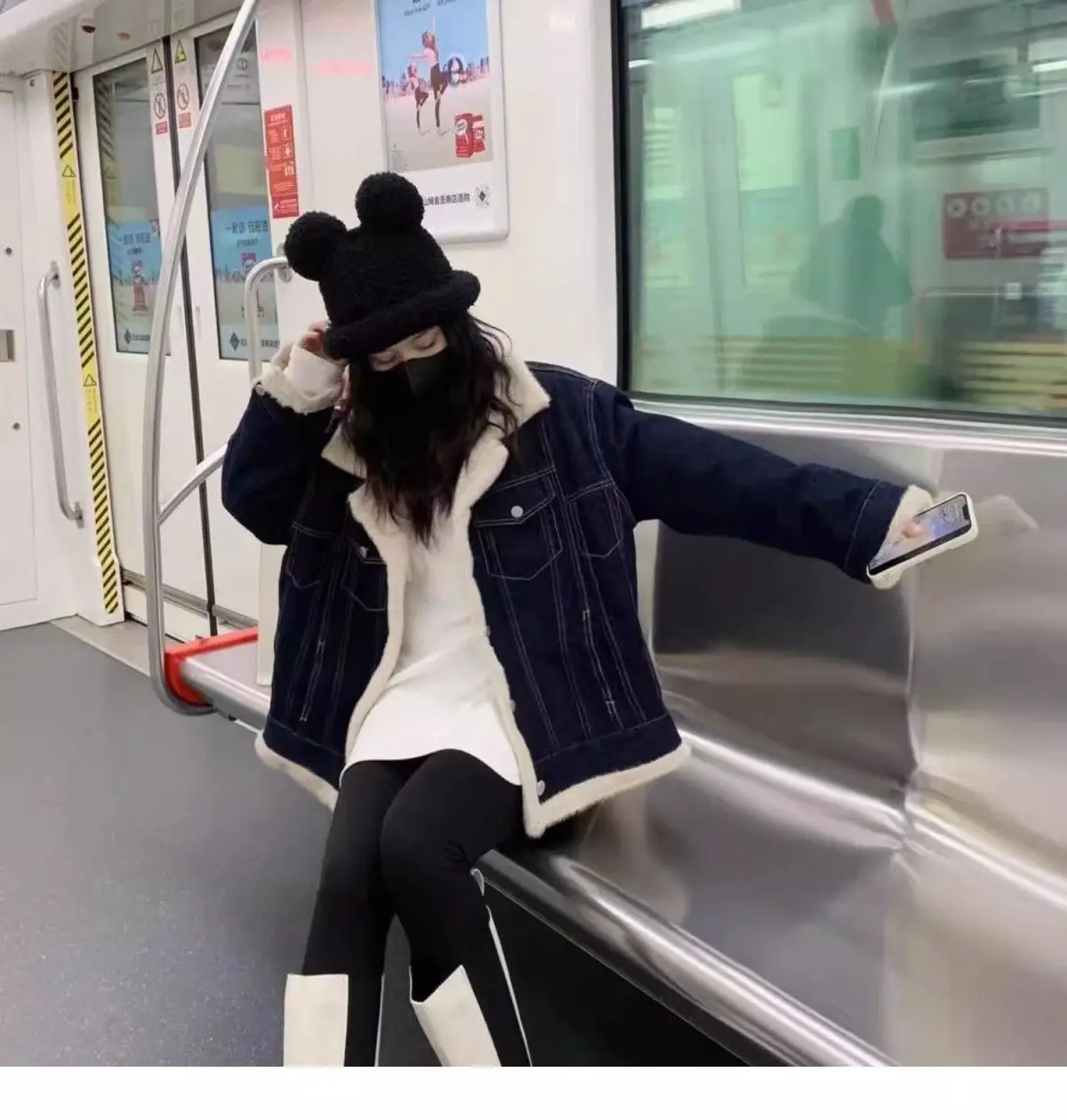 معاطف الدنيم مع حجر الراين امرأة الفراء أفخم المرأة الخريف زرر قابل للتعديل مزدوجة الوجه سليم صالح الترفيه الهيب البوب سترات الحفلات #5