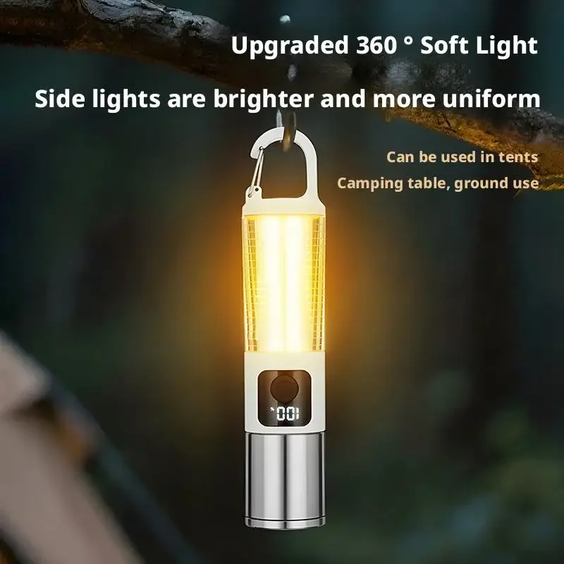 Telescopic Zoom Flashlight Aluminum Alloy Multifunctional Lighting with Fluorescent Strip for Outdoor Sports Camping Emergency