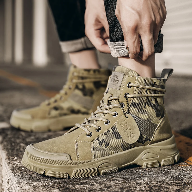Hikng Boots for Men Autumn High Top Camouflage Desert Casual Flats Mens Boot Breathable Non Slip Work Safty Shoes Zapatos Hombre