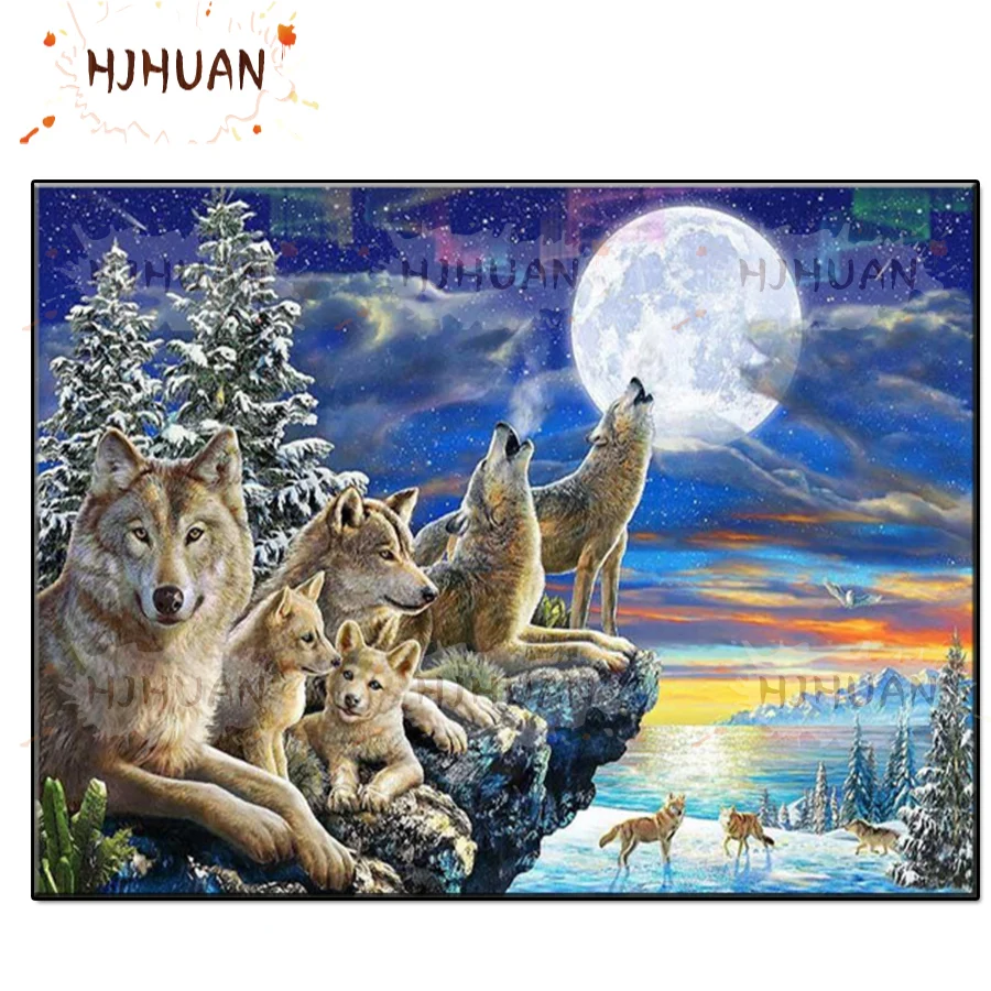 

Snow scene, moon, wolf Full Square/Round Diamond Painting Diamond Embroidery landscape Mosaic Cross Stitch Home Decor lover Gift