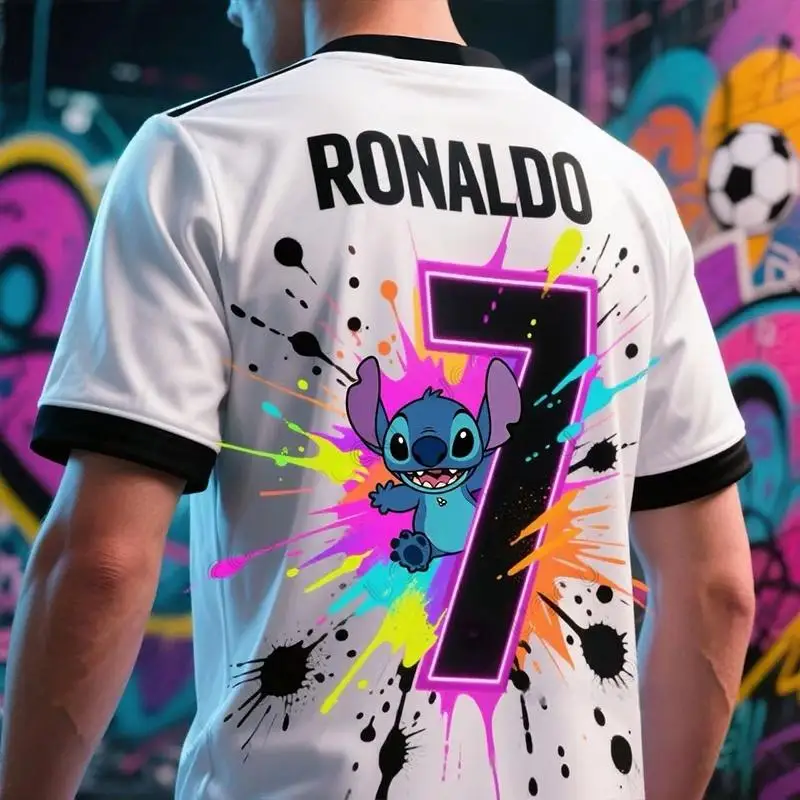 

The New Graffiti Stitch Ronaldo #7 Print Ai Design Football Jersey For Summer Sports Daily Training Tees Casual Kids_Adult Tops