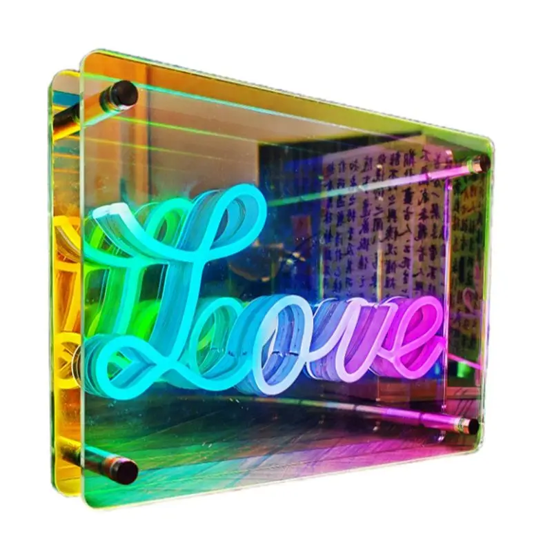 A29F-Neon Signs Lights 3D LED Table Lamp Colorful Thousand Layer Mirror Atmosphere Lighting For Esport Birthday Decoration
