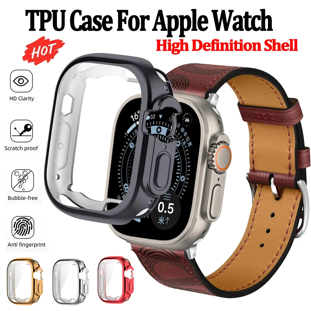 TPU Case For Apple Watch Ultra 49mm 11 10 46/42mm High Definition Shell Protector Glass Cover iWatch 9 8 7 45/41mm 6 5 4 44/40mm