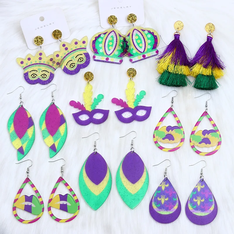 Mardi Gras Ear Jewelry Colorful Threads Tassel Dangle Earrings for Women - Fat Tuesday - 3 Tier Mardi Gras Tassel Earrings