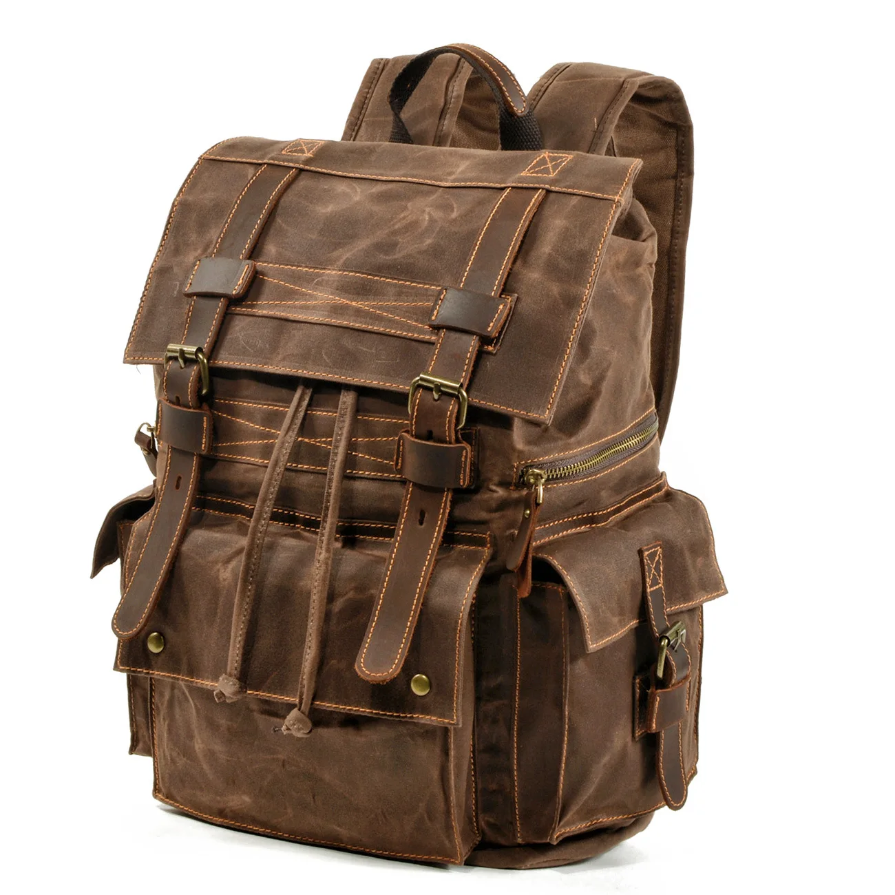 High Quality Retro Backpack Men Women Canvas Travel Computer Bag Outdoor Leisure Crazy Horse Leather Hiking Bag Unisex