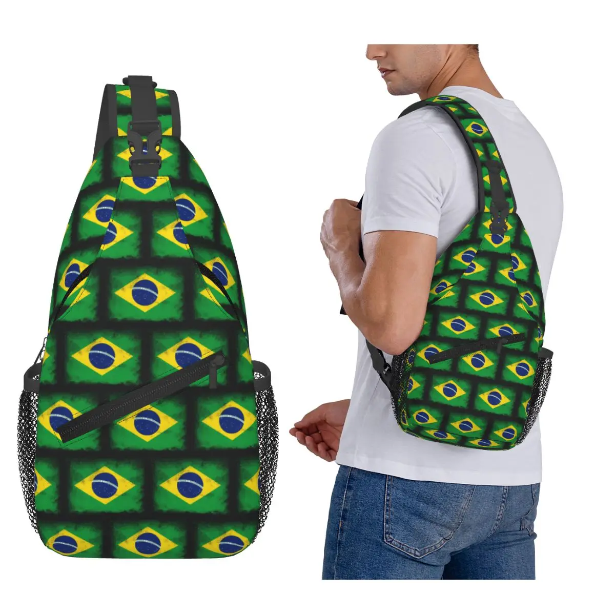 

Brazil Flag Chest Bag Men Sling Crossbody Backpack Chest Bag Traveling Hiking Daypack Shoulder Bag
