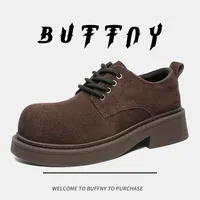 Vintage British Style Men's Work Shoes 2024 New Arrival Large Head Low Top Thick Sole Round Toe Distressed Debi Shoes Casual Lea