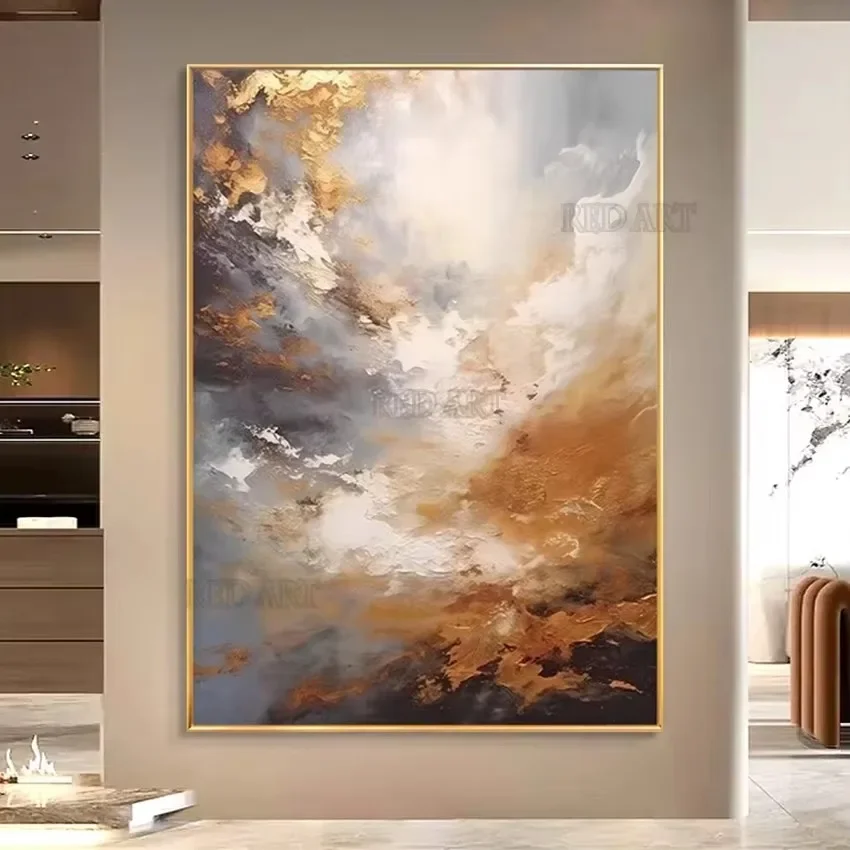Large Size Contemporary Abstract Picture Golden Foil Canvas Paintings On Canvas Bedroom Home Decoration Unframed view 5