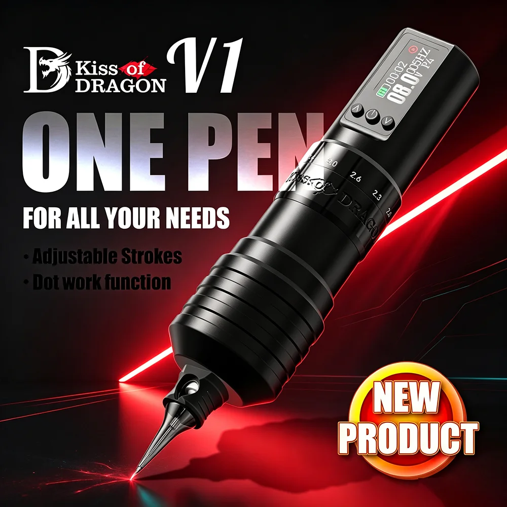 Kiss of DragoV1 Wireless Tattoo Pen Machine Adjustable Stroke 2.0-4.2mm LCD Display 1600mAh Battery for Lining Shading Coloring