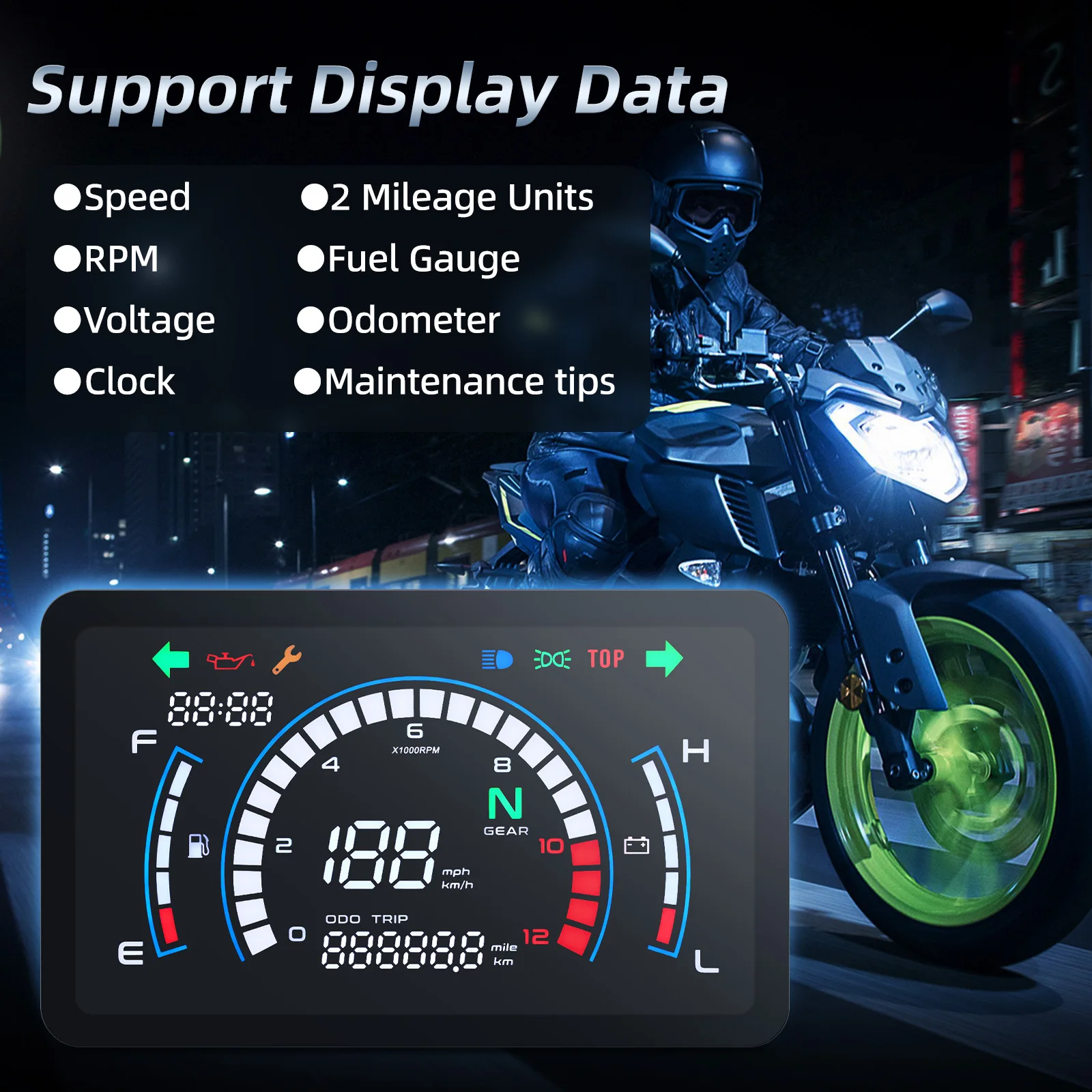 Universal Motorcycle Speedometer Digital Panel for HONDA DREAM EX5 Moto Meter Speed Tachometer Gauges Full Screen Instrument