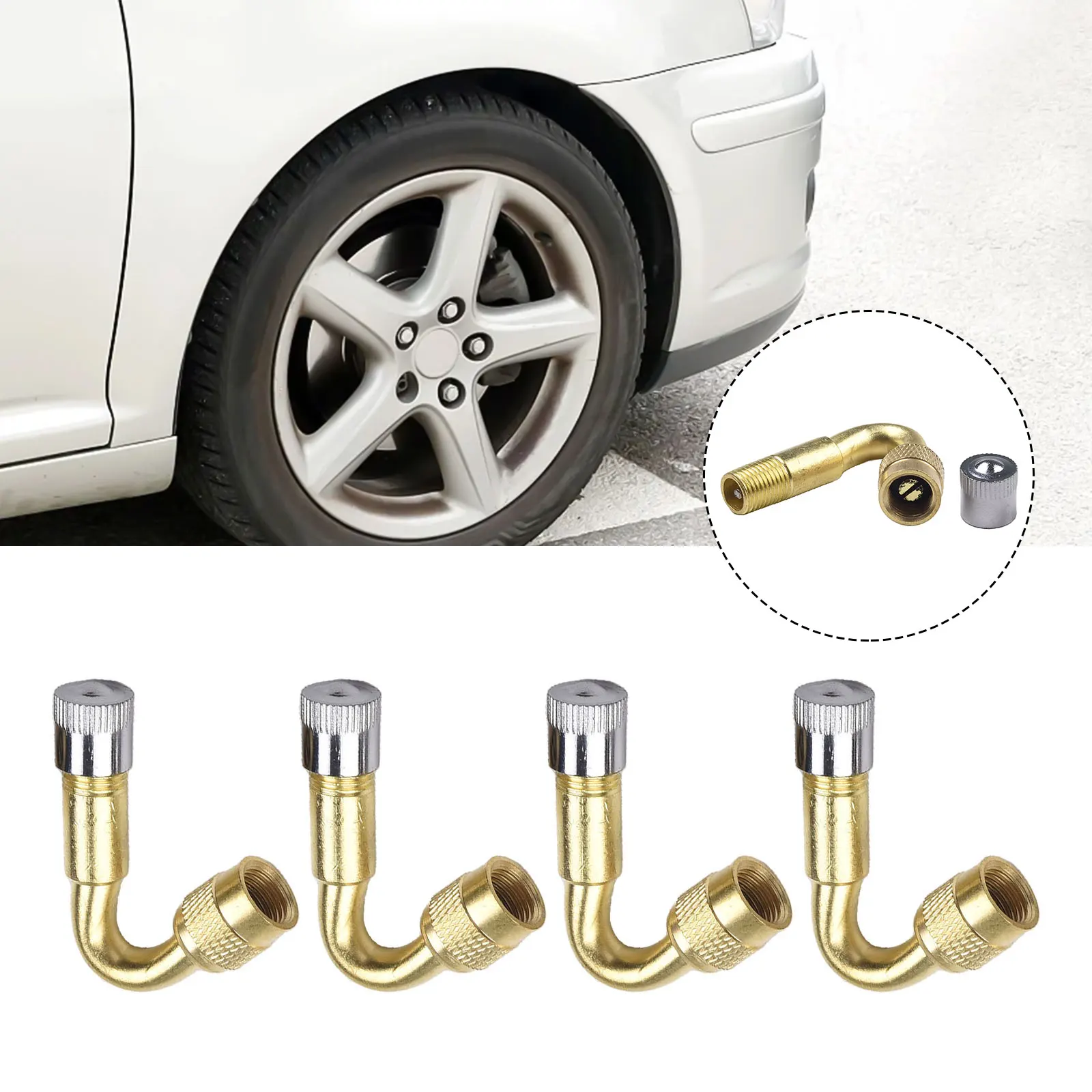 45 Degree Metal Valve Stem Extension Adapters 4pcs for Car Truck Van Lorry Brass Construction Rustproof Valve Extensions