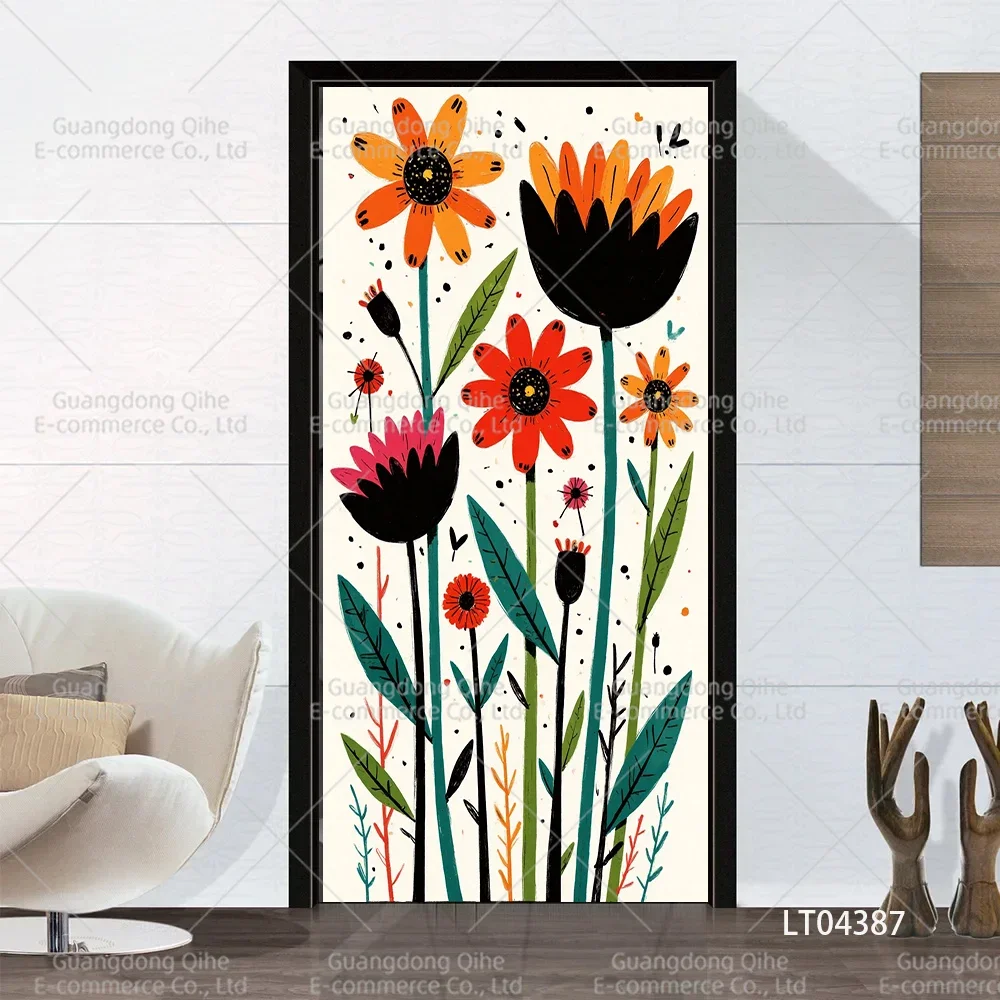 Colorful Cartoon House Door Sticker Full Covered Wallpaper Self-adhesive Sticker for Wall Decals Home Refrigerator Decoration