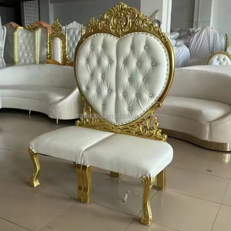 wholesale love chair set of gold throne design luxury bride groom chair throne couple chair