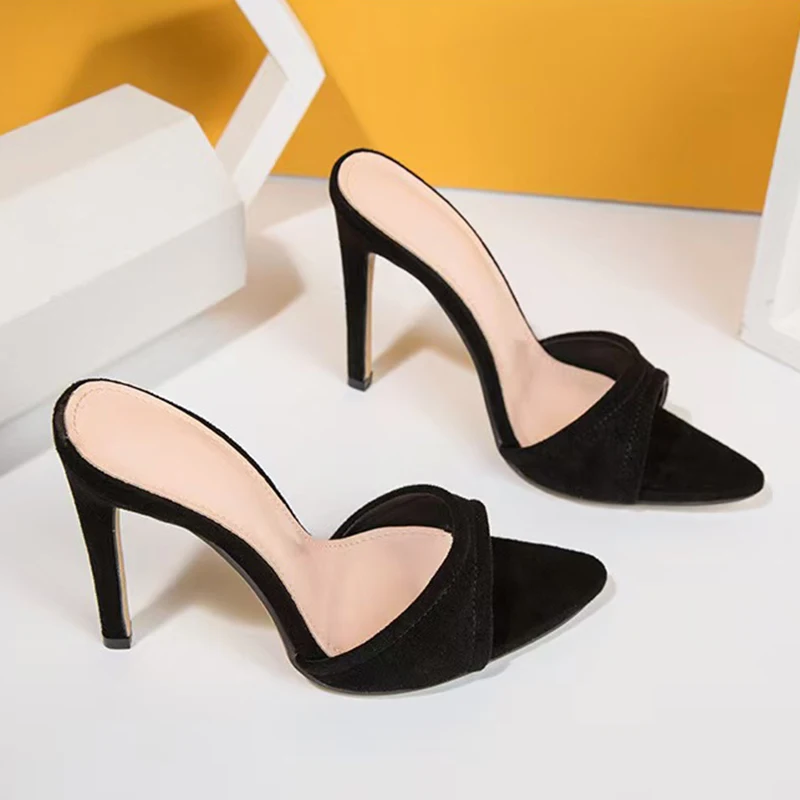 Fashionable women's slippers, pointed high heels, sandals, sexy dancer party shoes, M ü ller shoes