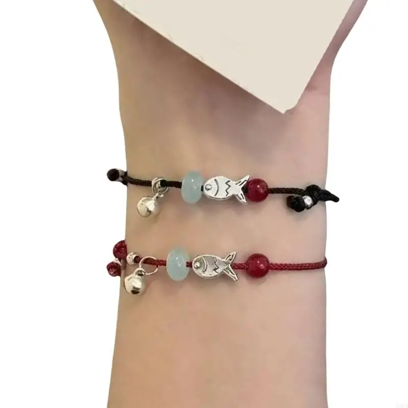 2pcs الحد الأدنى من الأسماك مضفر سوار الصداقة الأسود القابل للتعديل للأزواج xxfb #1