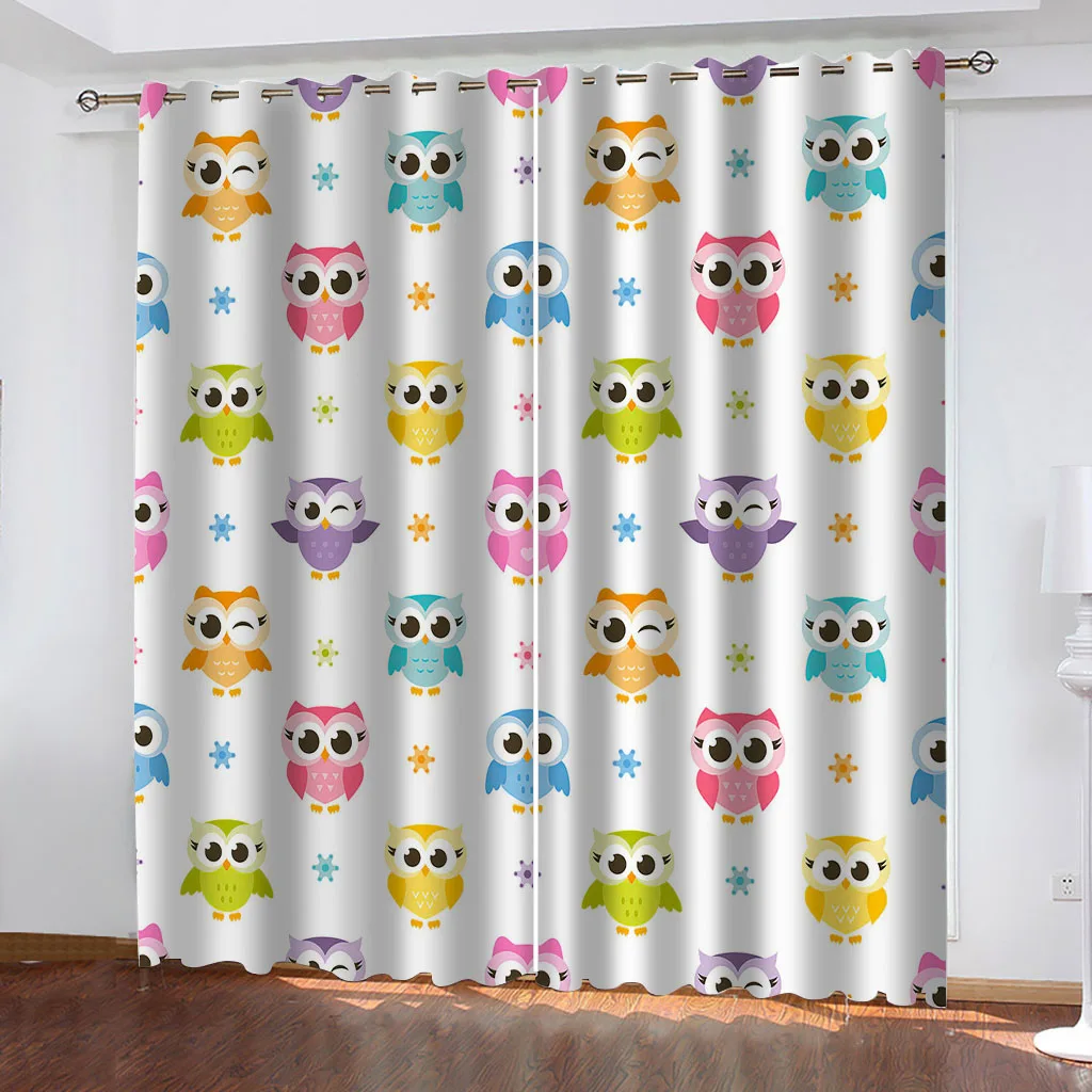 Curtains For Living Room 2 Pieces Fashion 3D Animal Owl Blackout Curtains 2 Panel Deluxe Bedroom Decorative Curtains