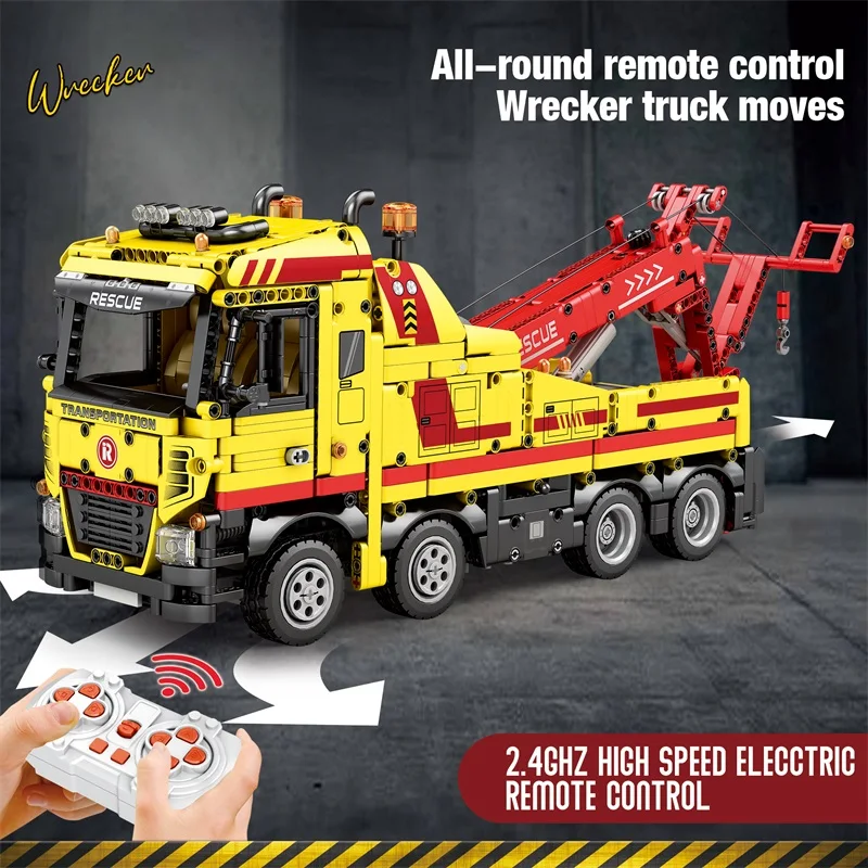 1794PCS Wrecker TECHNICAL RC Car Building Blocks Rescue Truck STEM Engineering Remote Control  Car Model Bricks Kids Toys Gifts