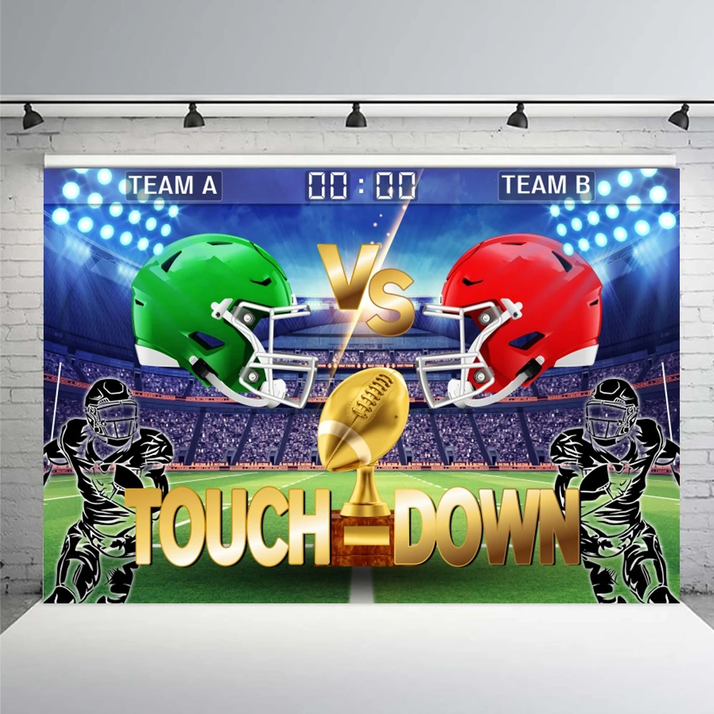 American Super Bowl Backdground Photography Touch Down Rugby Field Sport Stadium Baby Boy Kids 1st Birthday Party Photo Backdrop