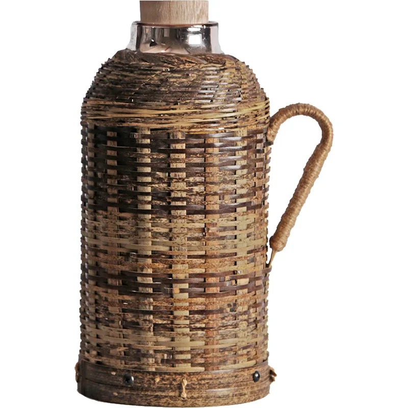 

*Retro Bamboo Woven Household Thermos, Hand-opened Kettle, Vacuum Glass Liner, Hot Water Thermos