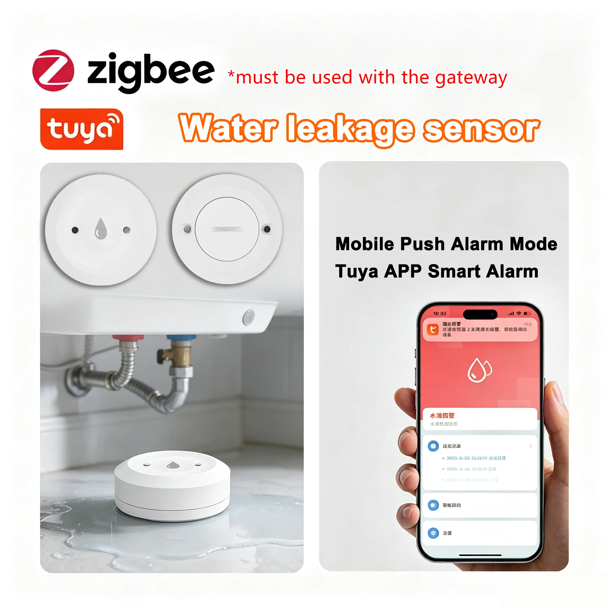 Tuya Zigbee3.0 Flood Detector Water Leak Sensor Smart Life App Real-time Alert Home Security Water Overflow Alarm Need Gateway