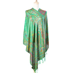 A multi-color vintage jacquard rayon cashew scarf bohemian style long tassel large shawl scarf