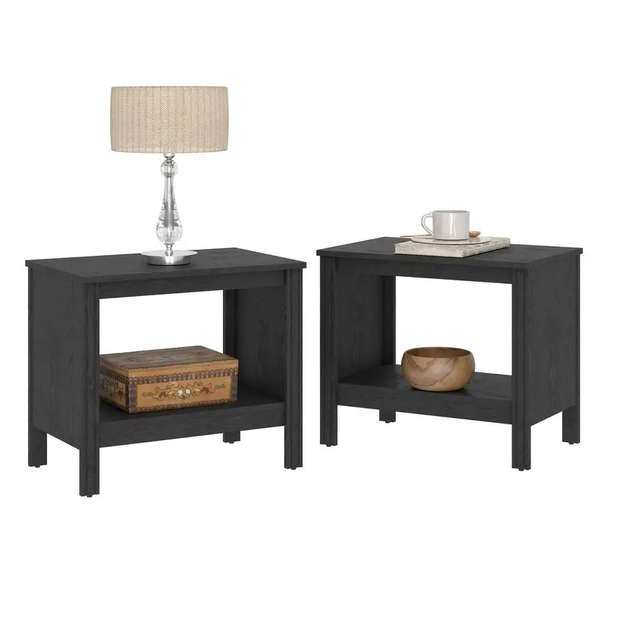 

Набор из 2 черных приставных столиков, маленький квадратный столик для гостиной, 2-ярусная деревянная тумбочка с полкой для хранения для спальни, офиса