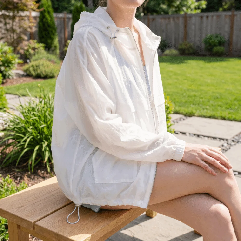 Anti-UV-Sonnenschutzjacke mit langen Ärmeln und Reißverschluss, Sommer-Sonnenschutzmantel, einfarbiges Sweatshirt, sonnenschützende Oberteile für den Sport. – Detail 9