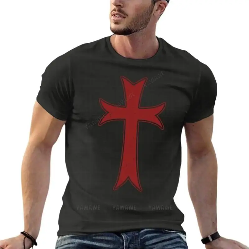 Knights Templar Crusader Cross Oversize T Shirts Harajuku Men\'S Clothes 100% Cotton Streetwear Plus Size Tops Tee