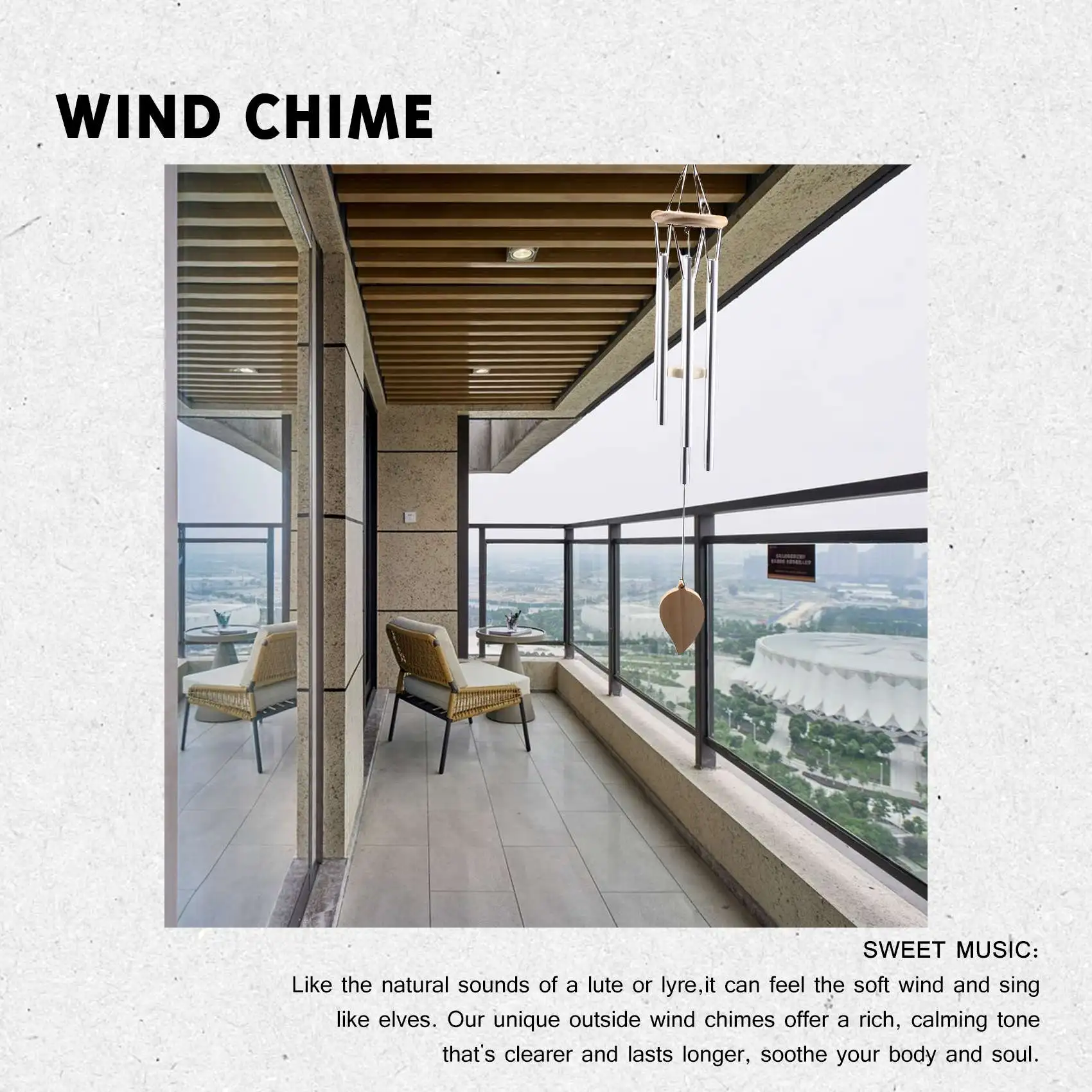 B84B Wind Chimes for Outside for Woodstock Chimes with S Hook Wood Pendant Garden Patio Home Decor