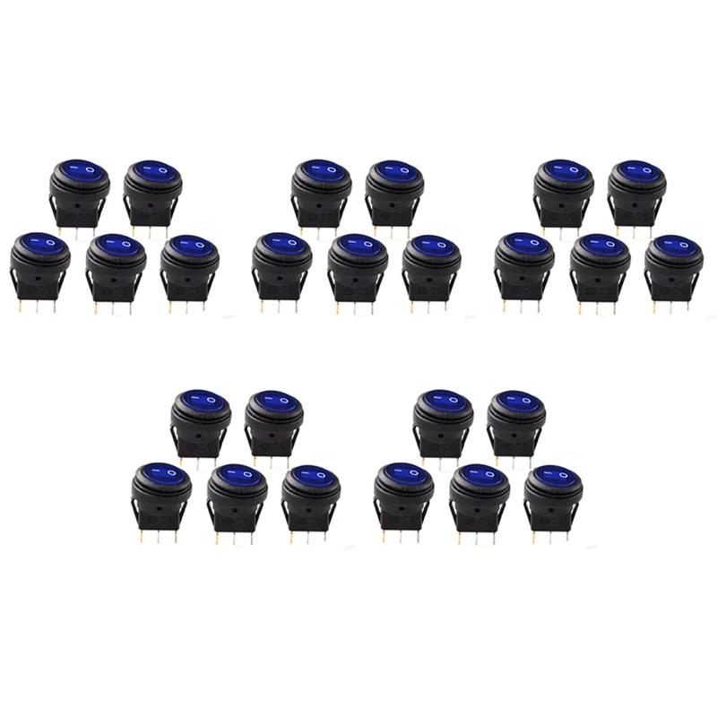 25 Pcs 12V 20A Waterproof Round On/Off Rocker Switch Car Auto Boat SPST