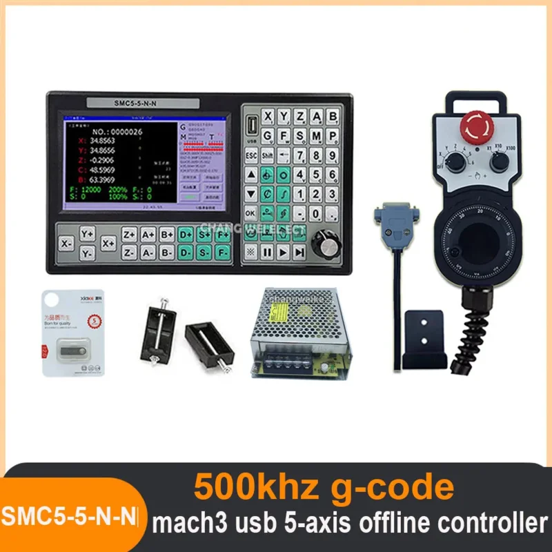 5Axis Cnc Offline Controller 3 Mach 500Khz G Code Smc5 Newly Upgraded 6-Axis Emergency Stop Steering Wheel Mpg 35W12V Dc