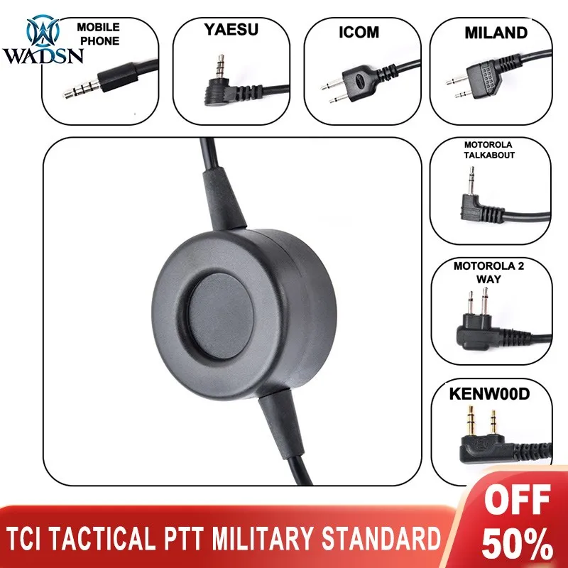 Wadsn TCI Tactical PTT Military Standard Headset For Comtact Copy Waterproof Round PTT for BaoFeng Radio Motorola Kenwood