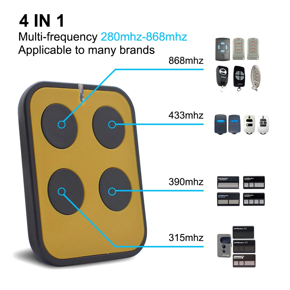 Çoklu frekans 280 MHz ila 868 MHz Garaj Kapısı Kapısı Uzaktan Kumanda Teksir Anahtarlık Açacağı 433 MHz 433 Mhz Komut Klonu 433.92