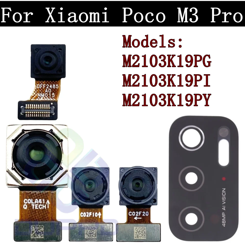 Back Camera Lens for Xiaomi Poco M3 Pro, 5G, M3Pro Selfie, Small Facing, Wide Front Rear Camera Module, Flex Spare