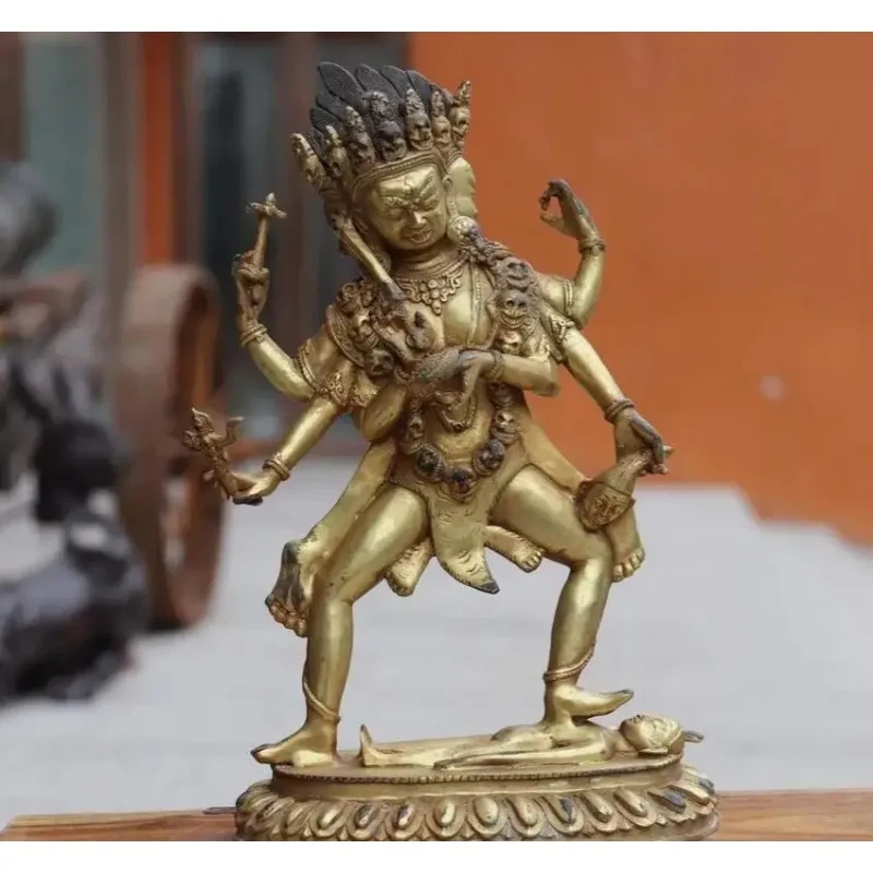 Chinese Copper Bronze Gild 3 Head 6 Arms Namgyalma Ushnishavijaya Buddha Statue
