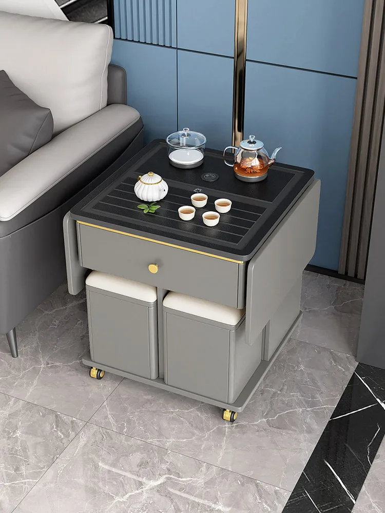 Flint stone tea table multifunctional folding tea table tea cabinet mobile coffee table