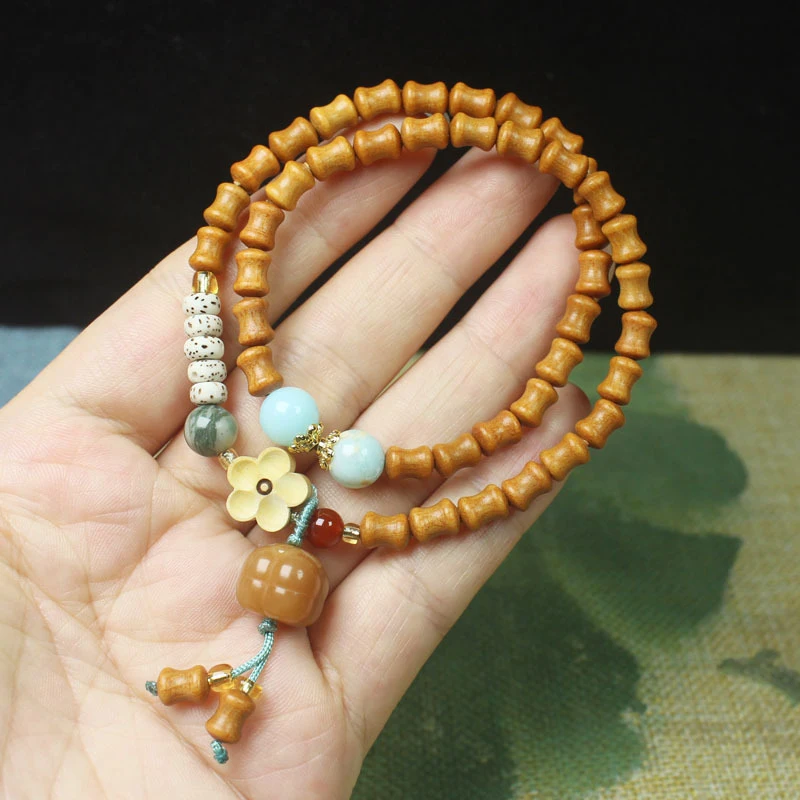 Sandalwood bamboo knot double-loop bracelet with 