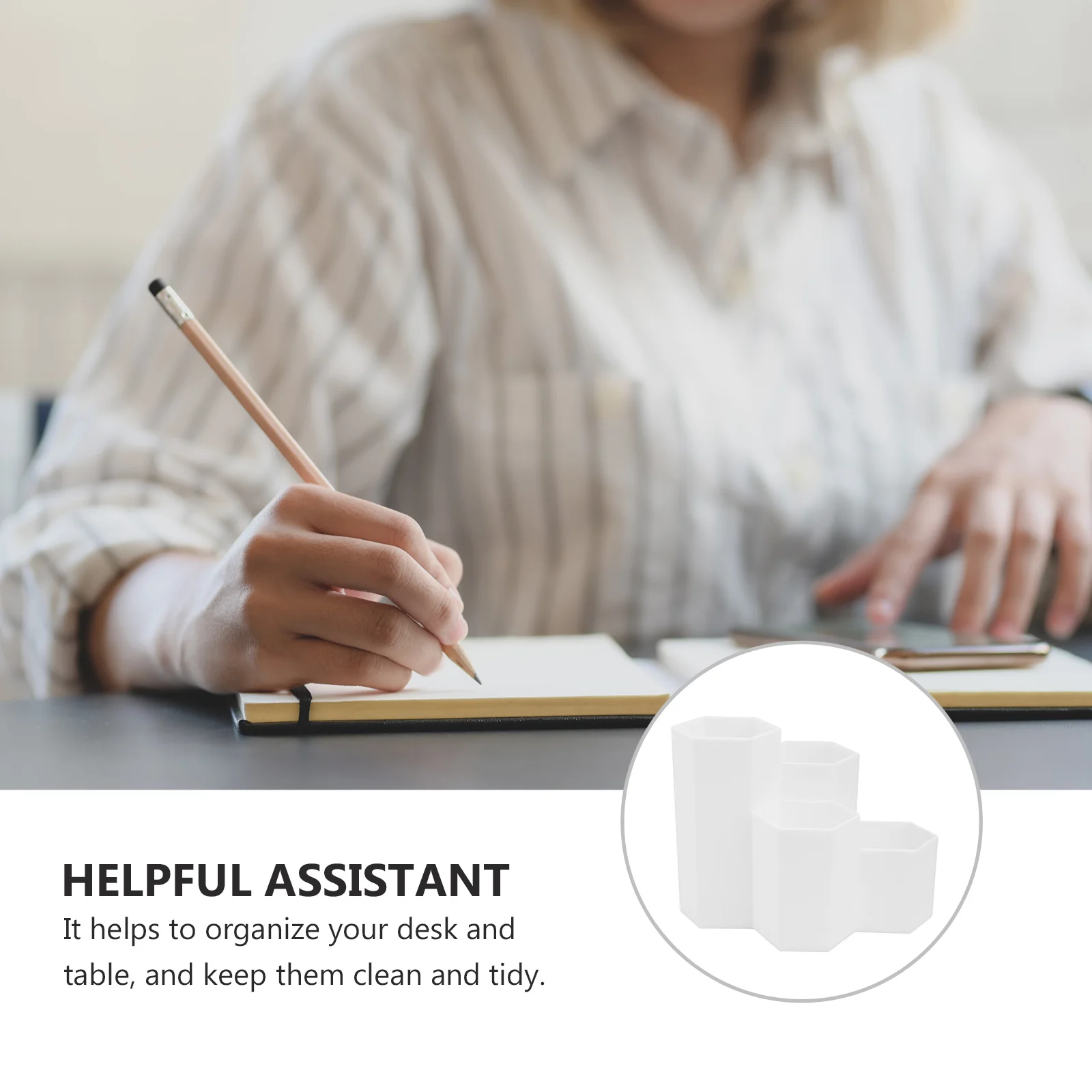 

Hexagonal Pen Holder Desk Organizer for Aesthetic Makeup Cute Storage Desktop Vanity Caddy